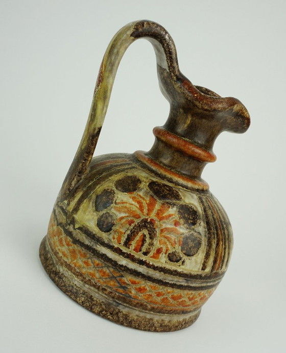 Image 1 of Vase/pichet en céramique italienne du milieu du XXe siècle, modèle Italica Ars 1680/16, brun et orange
