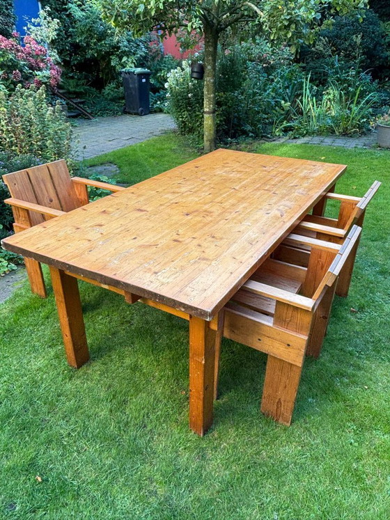 Rustic Wooden Dining Table Incl 4 Crate Chairs – Dining set (photo 5 of 6)