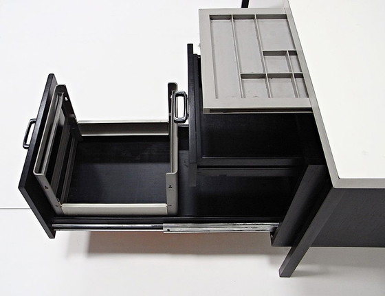 Image 1 of Writing Desk in Black Stained Oak with White Lacquered Top by Herbert Hirche for Christian Holzäpfel KG, Germany, 1960s