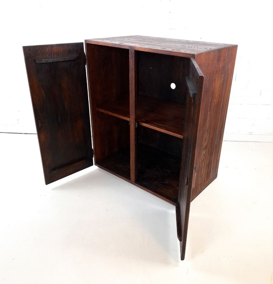 Vintage brutalist sideboard rough dark brown wood (photo 13 of 13)
