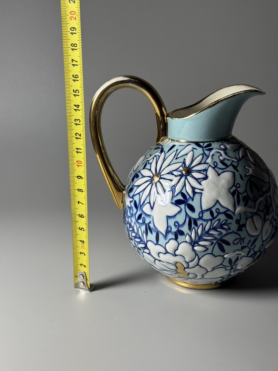 Image 1 of Boch Frères Keramis Art Deco Floral Pitcher by Raymond Chevalier, Belgium, 1930s