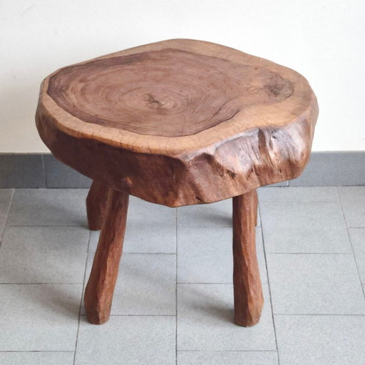 Mesa auxiliar brutalista, años 70, roble, DLG Jean Touret, Marolles