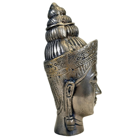 Testa di Divinità Asiatica Decorativa in Metallo con Corona – Sculture, Aziatisch (photo 3 of 9)