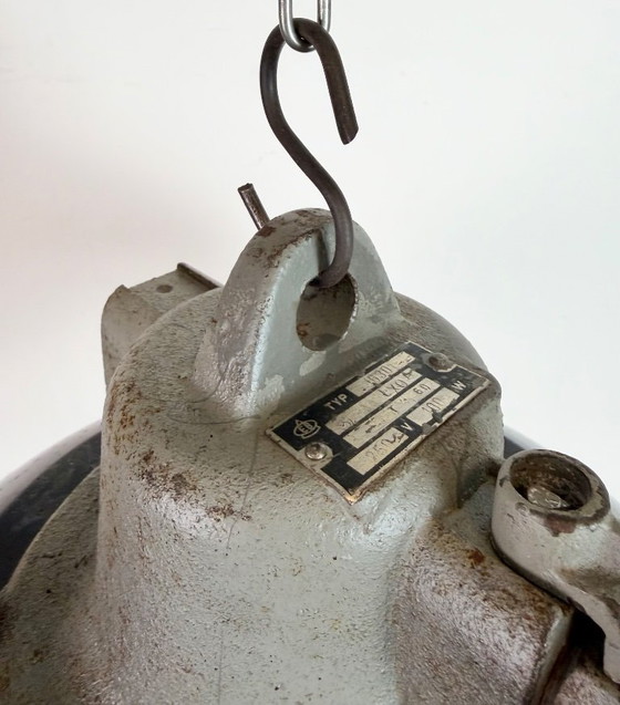 Image 1 of Black Enamel and Cast Iron Industrial Cage Pendant Light, 1960s