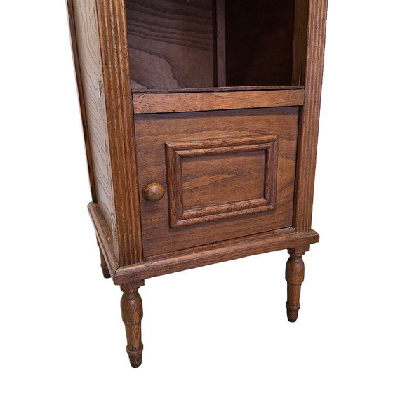 Image 1 of Antiek Frans eiken nachtkastje met marmeren blad, begin 1900