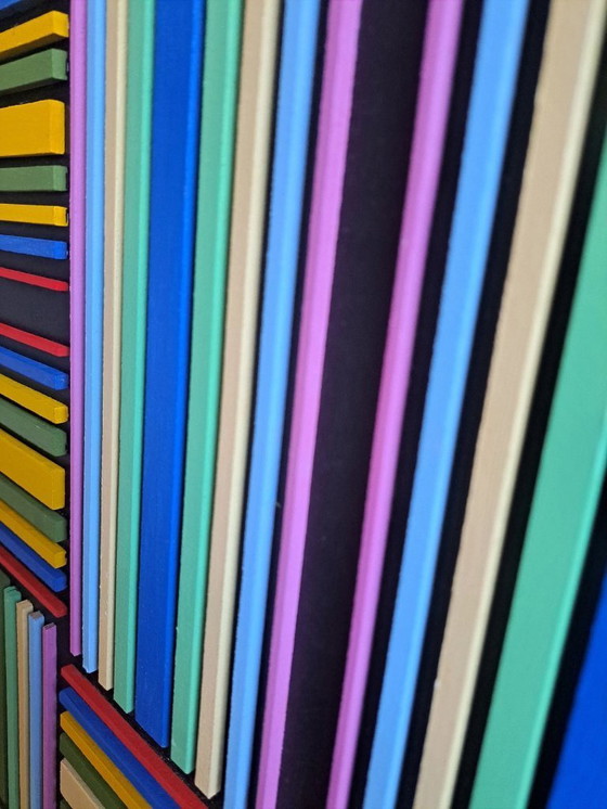 Image 1 of Tableau géométrique 3D "Horizontal / Vertical" - acrylique abstrait sur MDF de Franklin van Dam (95x95 cm)