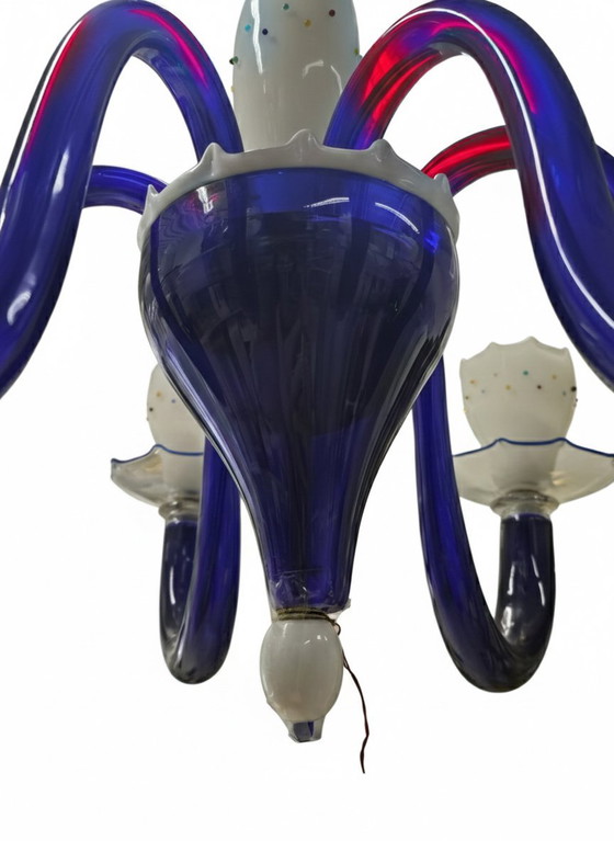 Image 1 of Lampadario de Majo Murano - Vetro Blu Cobalto e Lattimo - Firmato a Punta