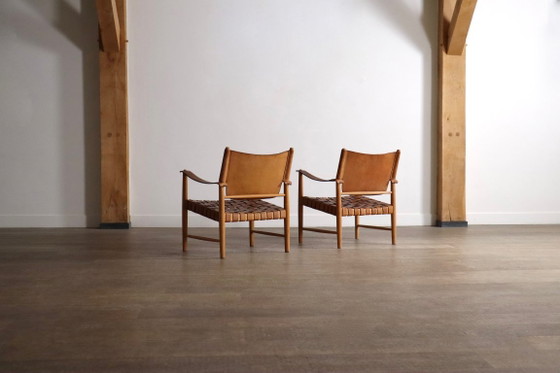 Paire de Fauteuils Safari en Cuir Cognac Tressé, Danemark, années 1960 – Leather (photo 18 of 21)