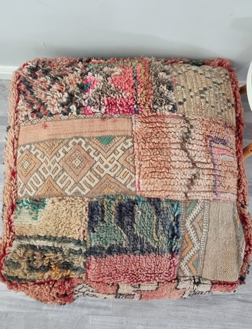 Patchwork vintage poef, marokkaanse zitkussen 