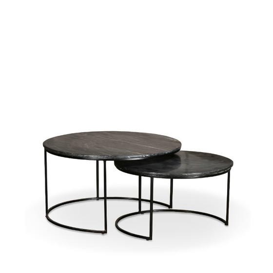 Image 1 of Black marble coffee tables, set of 2