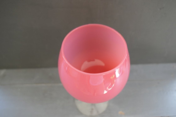 Vintage Empoli Glass Vase on Foot Pink (photo 3 of 6)