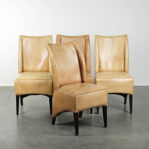 4 x Luxury Cowhide Leather Dining Chairs With A Beautiful Light Color And A High Back