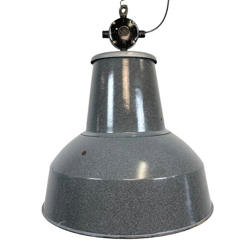 Grote grijze geëmailleerde industriële fabriekslamp van Elektrosvit, jaren 60.