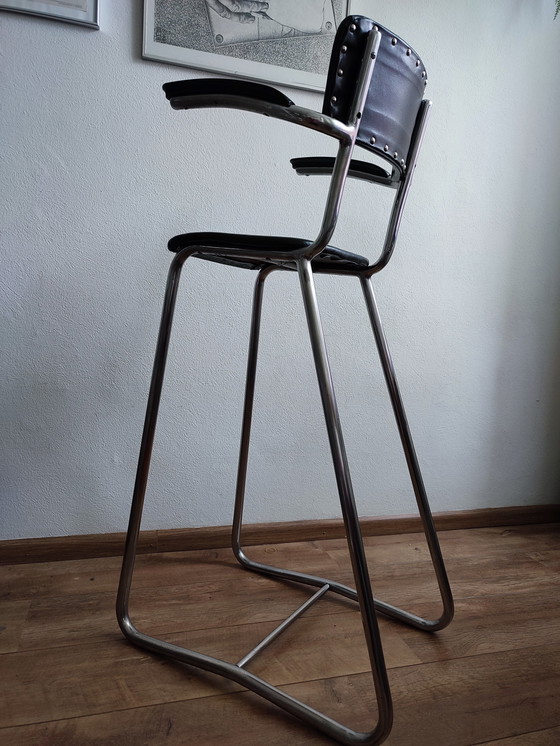 Image 1 of Vintage Children's Barber Chair 1950 Gispen Style Chrome & Black Barber Chair Children