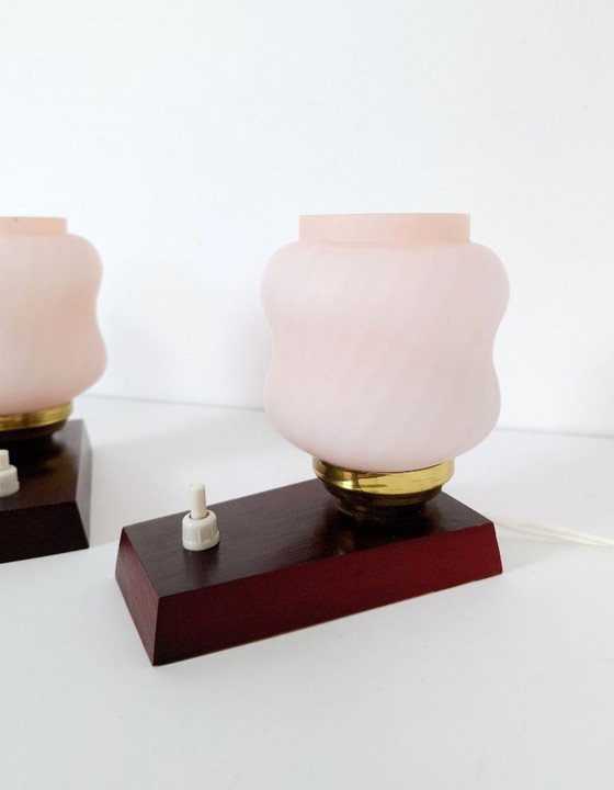 Image 1 of Set of 2 Vintage Night Lights / Pink Bedside Lamps / Pink Night Lamps / Retro Light / Emi Poljcane Lamps / Made in Yugoslavia