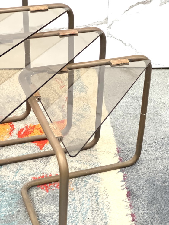 Image 1 of Set 4 tavolini Componibili Metallo E Vetro 1960’s Design Modernariato