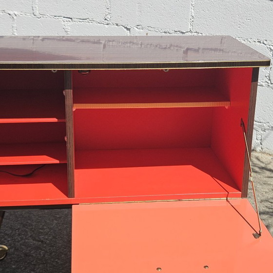 Image 1 of Mid-Century Formica Bar Trolley - Bar Cabinet - Mahogany Style - 60s