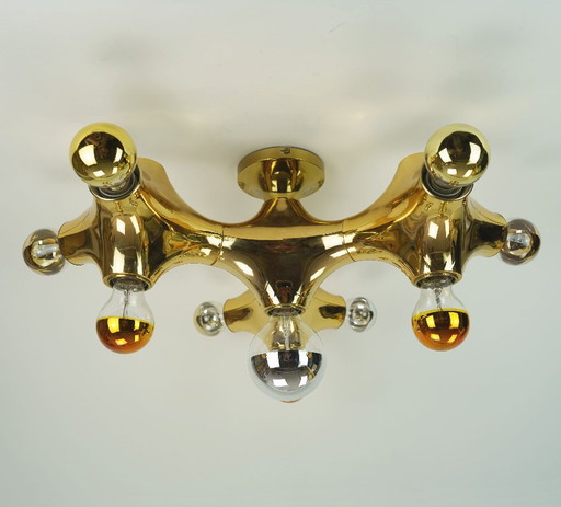 Lámpara de techo Cosack Gemini estilo era espacial - plástico color dorado - lámpara de techo Sputnik - década de 1970.