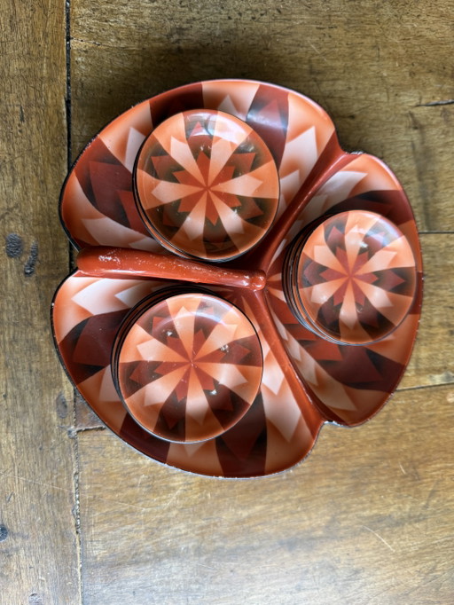 Juego de aperitivos Art Deco Slovitz, 1 cuenco grande, 12 cuencos pequeños, checo