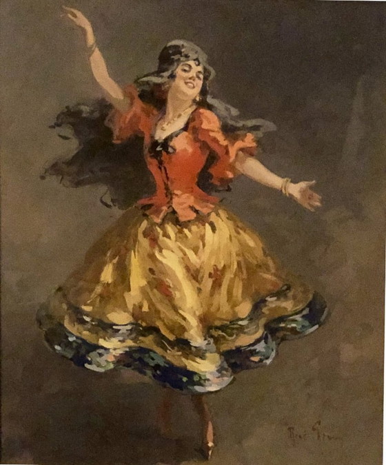 Image 1 of René Péan (1875–1955) “Ollé” – Original signed gouache – Flamenco dancer
