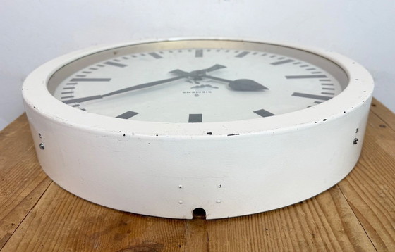Image 1 of Large White Industrial Factory Wall Clock from Siemens, 1950s