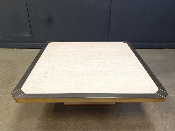 Image 1 of Tavolino vintage in travertino e oro 23kt Belgochrom, anni '70
