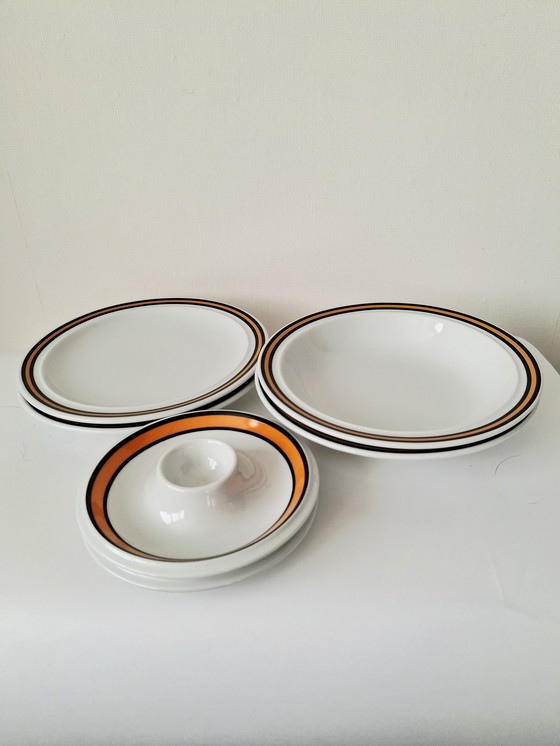 Image 1 of Thomas (Rosenthal) Retro Breakfast Set (6-piece) | Black and Orange Graphic Decor | 1970s Design