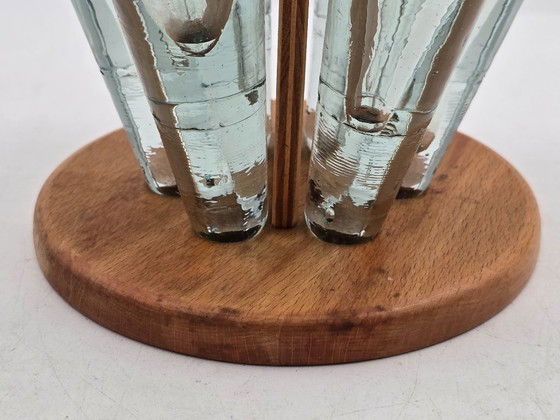 Image 1 of Holzhalter mit 6 konischen, mundgeblasenen Flaschen, Design