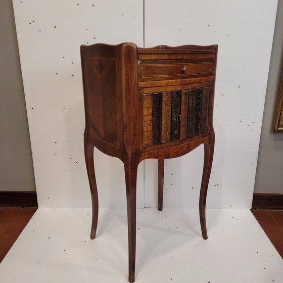 Image 1 of Mesa auxiliar trampantojo libros, estilo Napoleón III, madera y taracea, f. s. XIX - Francia 