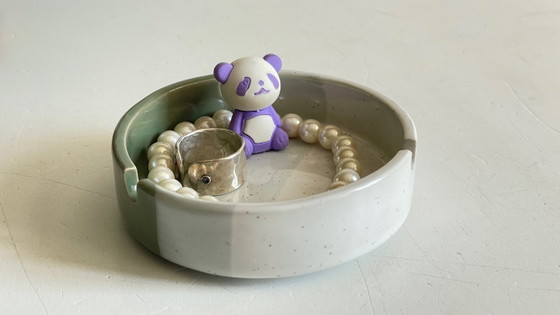Image 1 of Striped stoneware ashtray, 1980s