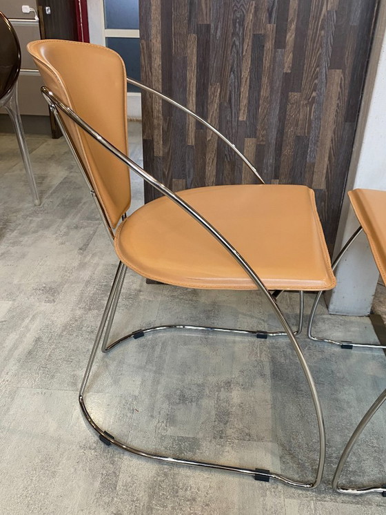 Image 1 of Set di 4 poltrone Linda di Arrben, pelle color cammello, struttura in acciaio cromato, vintage anni '80