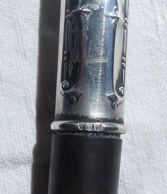 Image 1 of Canne 800 argent Lutz & Weiß Pforzheim ébène 94 cm Art Nouveau aeb