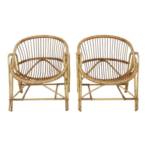 Set vintage di poltrone lounge in rattan stile boho
