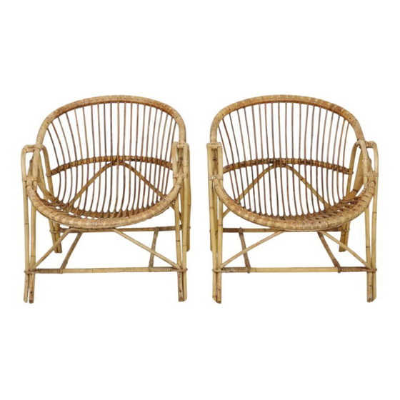 Image 1 of Set vintage di poltrone lounge in rattan stile boho