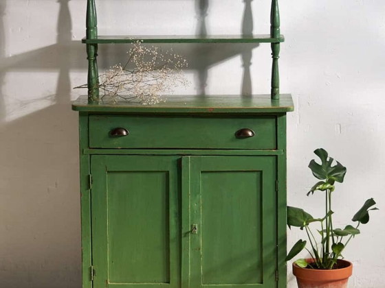 Antique emerald green kitchen cabinet (c.1920) – Storage cabinet (photo 2 of 9)