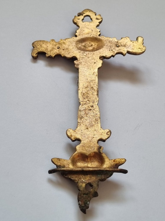 Image 1 of Antique crucifix / wall cross – Neo-Baroque circa 1900, brass, gilded & silver-plated