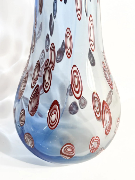 Blue Murano Glass Vase with Red Murrine, 1975 (photo 12 of 14)