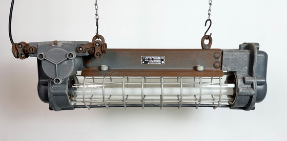 Image 1 of Grijze industriële hanglamp met buisconstructie van Elektrosvit, jaren 70.