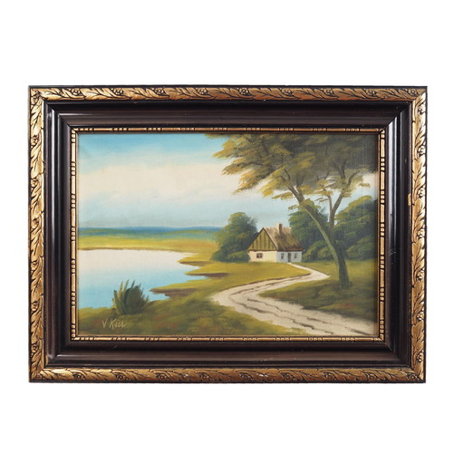 Peinture "The Way to Home", design scandinave, années 1970, par V. Kier