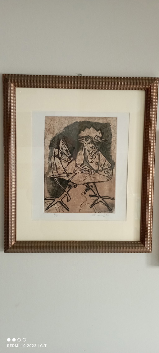 STAMPA ORIGINALE MINGUZZI GALLO A 2 TESTE 