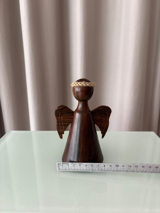 Hölzerne Engelsfigur, Dunkelbraun, Dekorative Objekte, Holz, Andere, Vintage (Foto 8 von 8)
