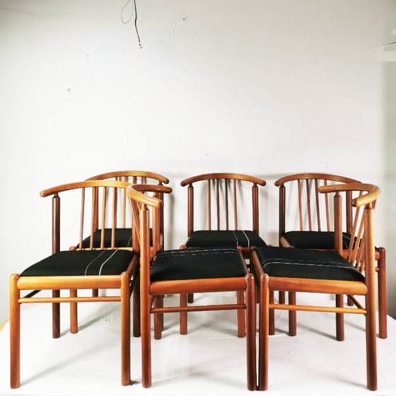 Set of 6 teak chairs, Mid-Century, Denmark, 1970s. – Dining chairs, Textile, Wood (photo 2 of 18)