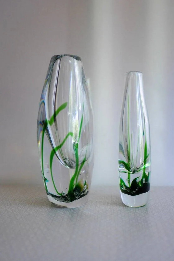 Image 1 of Seaweed & Fish Vases by V. L. Kosta, Set of 2
