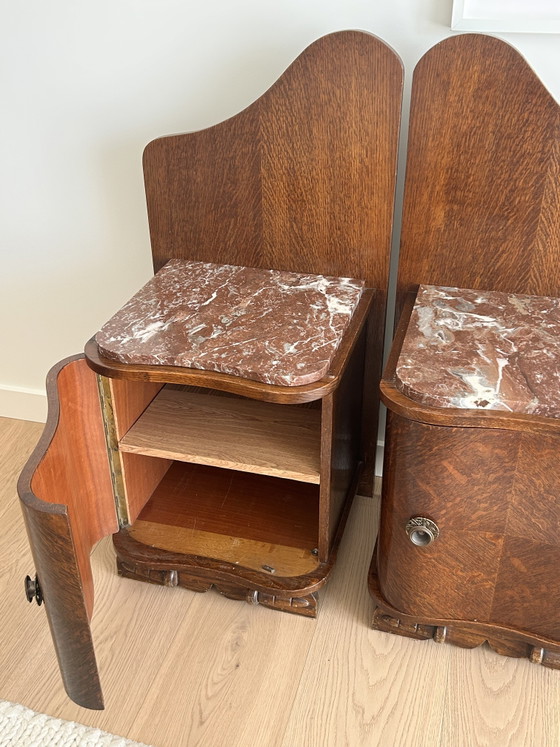 Image 1 of Art Deco Nightstands - Red Marble & Wood 