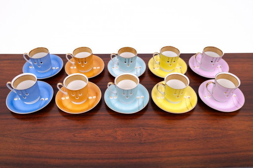 Porcelain set of the Ćmielów brand, model "Peacock Eye", designed by W. Potacki, 1960s.