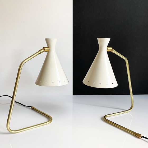 Image 1 of Paar Witte 50's Design Cocotte Lampen