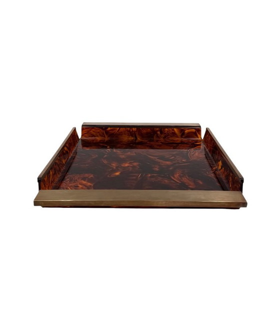 Image 1 of Hollywood regency brass and tortoiseshell lucite tray, Italy 1970s
