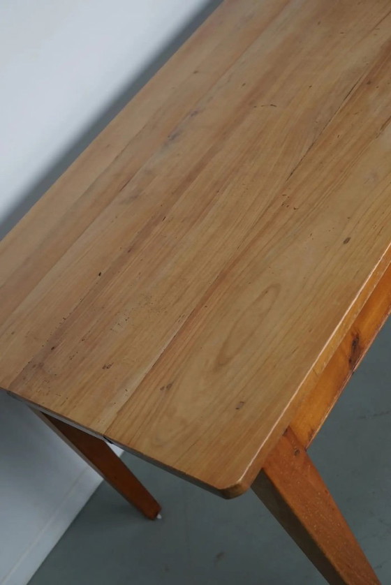 Image 1 of Vintage Franse rustieke boerderij-eettafel van kersenhout, 20e eeuw