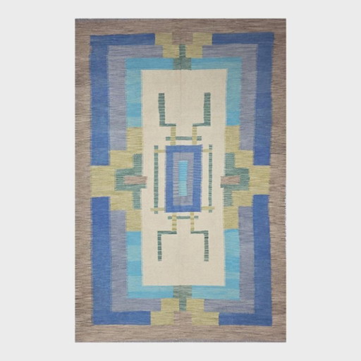 Tapiz tejido a mano estilo Art Déco de André Arbus | Lana sobre algodón | Diseño francés de lujo | 79 × 118 pulgadas