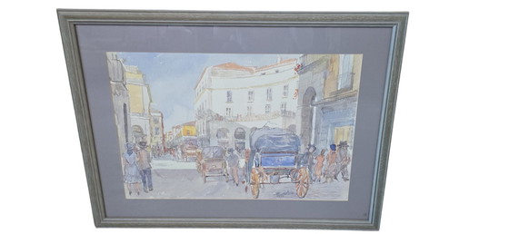 Image 1 of Original Watercolor by Alfredo Beatrice - Historical View of Caserta/Naples